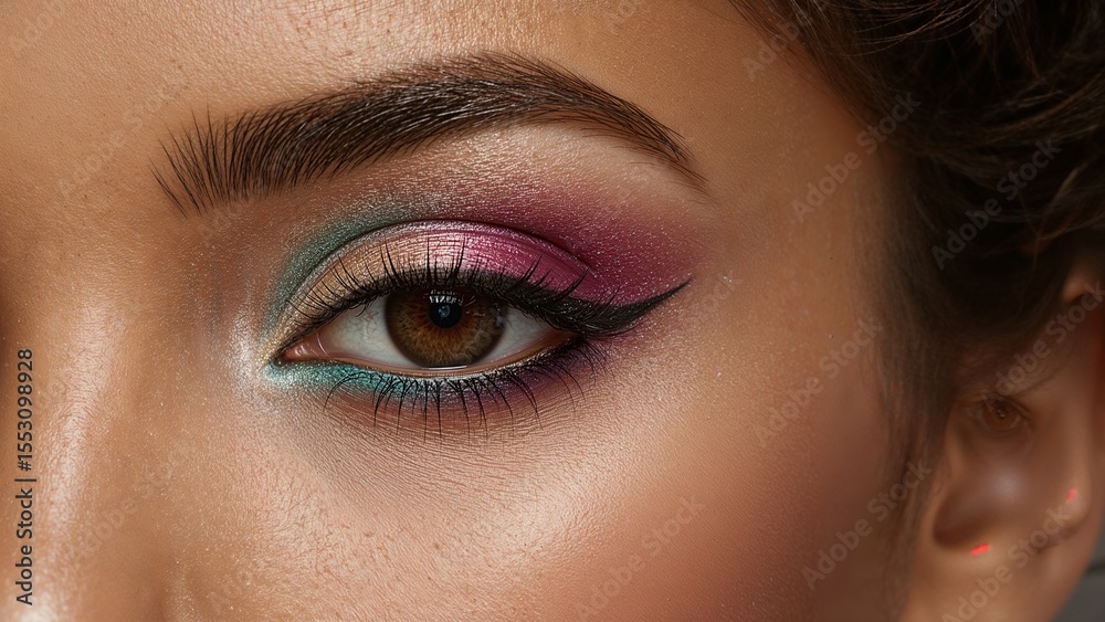 Fototapeta premium Close-Up Eye of a Dark-skinned Lady With Makeup, Dark-Skinned Lady Look