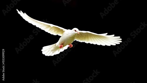 white pigeon flying on black background	