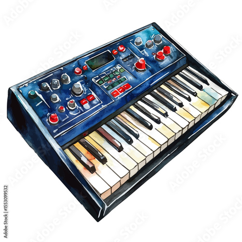 Synthesizer, watercolor painting vector, isolated on a white background.