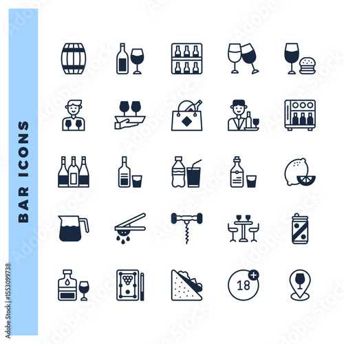 25 Bar Lineal Fill icons pack. vector illustration.