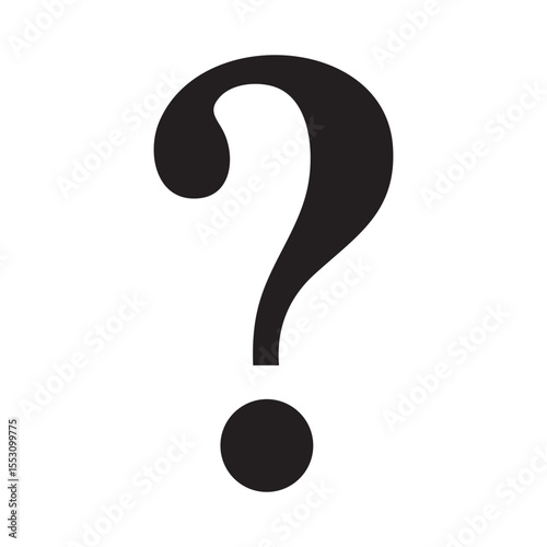 Black question mark on white background symbolizing mystery, inquiry, or uncertainty