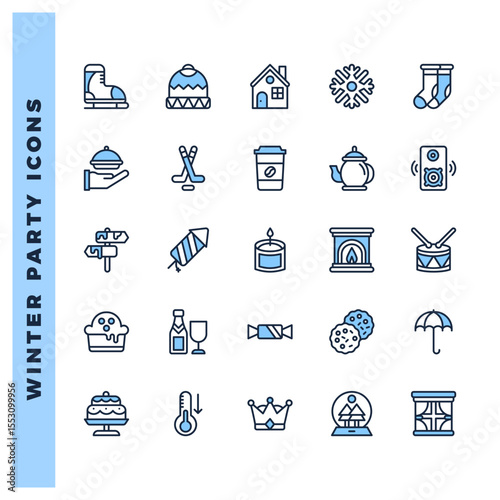 25 Winter Party Two Color icons pack. vector illustration.