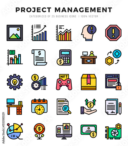 Set of Project Management Icons Lineal Color icons collection.
