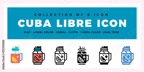 Cuba Libre Icon Set. Delicious Cocktail Graphics