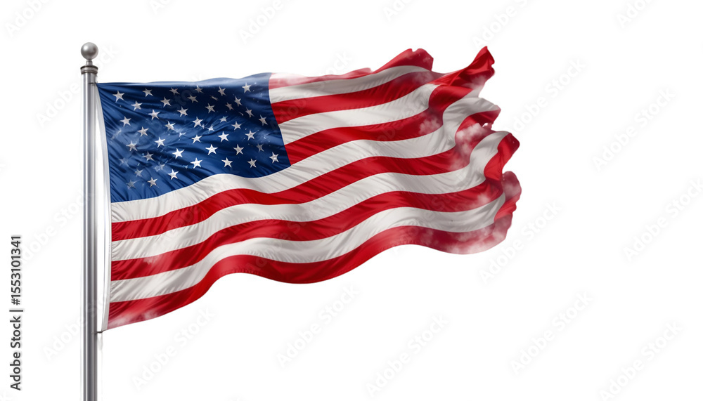 Fototapeta premium United States flag waving proudly against a black background, creating a patriotic display perfect for digital design.