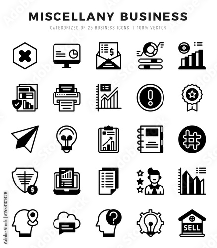 Miscellany Business Icons Pack Lineal Filled Style. Vector illustration.