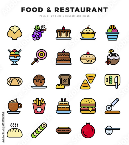 Food and Restaurant Lineal Color icons. Vector Lineal Color illustration.
