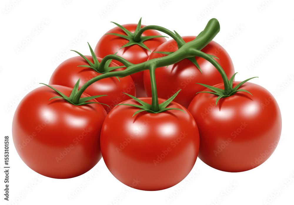 Isolated Tomatoes on the Vine with Fresh Green Leaves Isolated Tomatoes on the Vine with Fresh Green Leaves