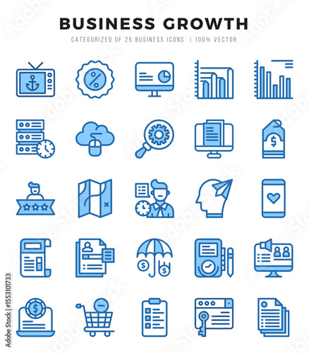 Business Growth elements. Two Color web icon set. Simple vector illustration.