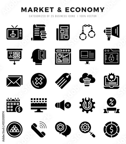 Set of Market & Economy Icons. Simple line art style icons pack.