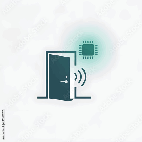 Teal Doorway Icon Smart Home Access System Microchip Wireless Signal Open Door Digital Technology Graphic