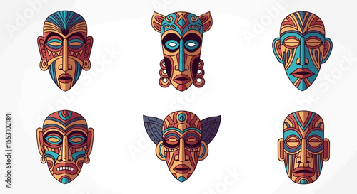 Tribal Mask Collection in Ethnic Vector Style – African and Indigenous Designs