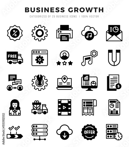 Business Growth Lineal Filled icons collection. Lineal Filled icons pack. Vector illustration