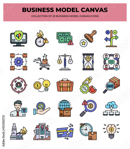 Business Model Canvas Icons: 25 Essential Strategy Icons for Planning and Growth