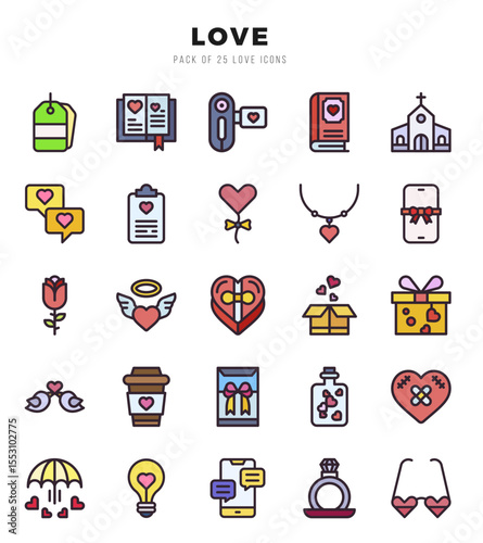 Set of simple Lineal Color Love Icons. Lineal Color art icons pack.