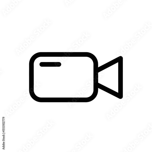 A simple black outline of a video camera icon isolated on a plain white background in a minimalist style