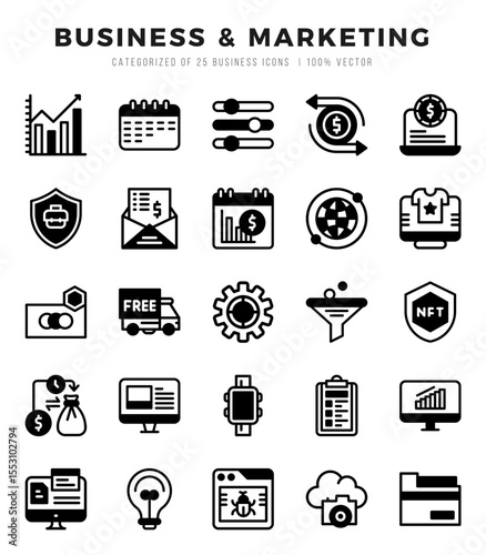 Business & Marketing Icons Pack Lineal Filled Style. Vector illustration.