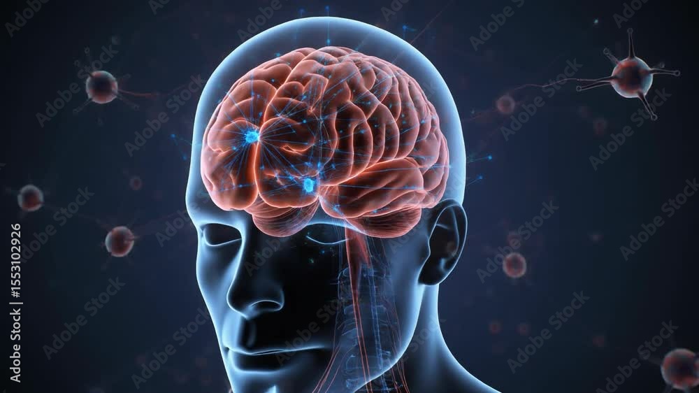 Ilustración representativa del cerebro humano on conexiones neuronales y estímulos externos que generan reacción