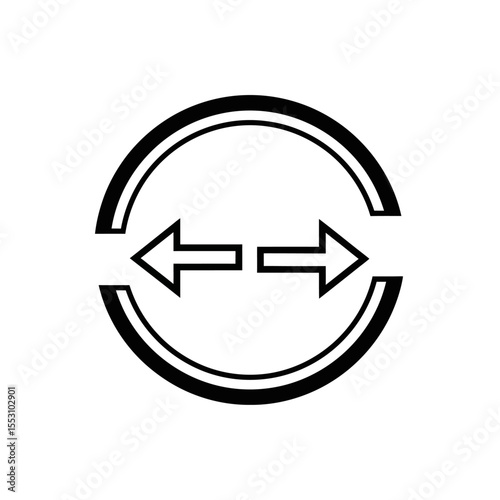 Black and white illustration of two arrows pointing in opposite directions inside a double circle shape