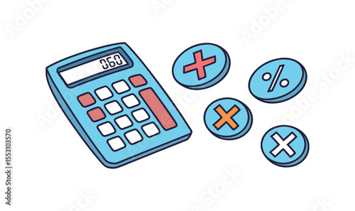 Calculator icon set featuring business and finance symbols like a calculator and keypad on display.