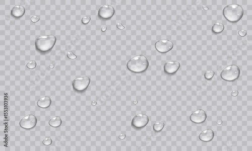 Vector Water Drops on Glass. Realistic Rain Drops on Transparent Background. Stock royalty free