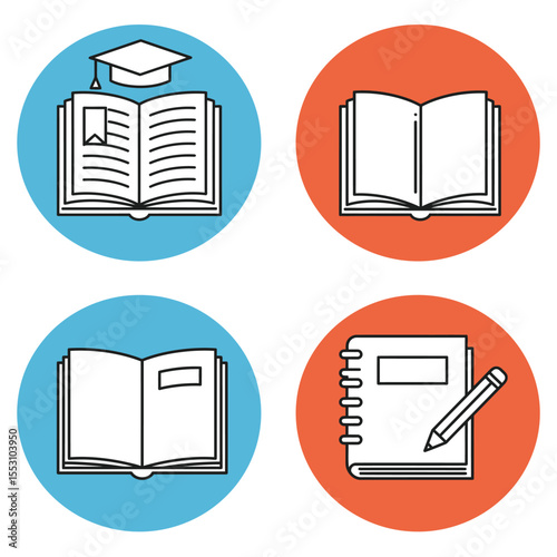 Book icon. Literature book icons collection. Textbook icons