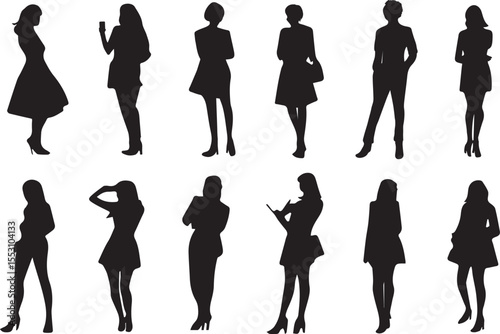 Silhouette people man and women in various poses collection.Vector illustration