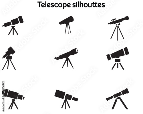telescope black and white silhouttes vector 