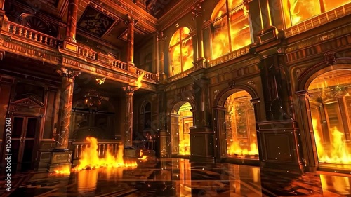 stone arches with flames on background	
