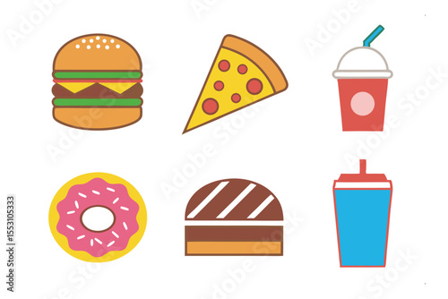 Fast Food Delights: A colorful illustration showcases a tempting array of fast food favorites, ready to satisfy your cravings with a single glance.