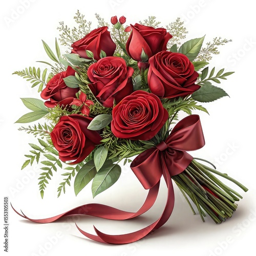 Luxurious deep red roses tied with a silky burgundy ribbon