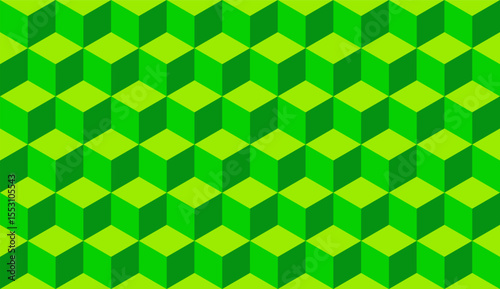3d cube seamless isometric pattern background geometric texture. Green 3d cube backdrop squares.