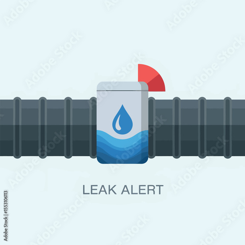 Water Pipe Leak Detection System Smart Sensor Device Illustration Blue Red Gray Colors Flat Design Technology Icon