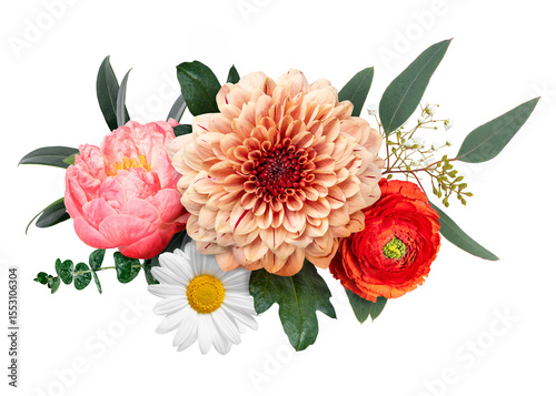 Colorful png flower bouquet collage element, floral design in transparent background