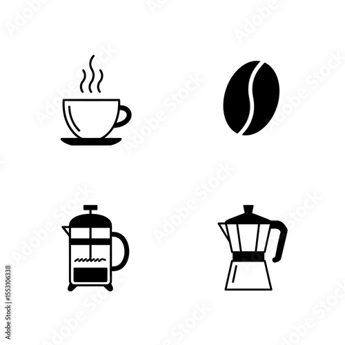 Coffee icons vector set. Coffee icon collection with colors style. Coffee bean, drinks, cup, coffeepot, package, grinder, filter, machine, certified, portafilter, and other. Symbol illustration
