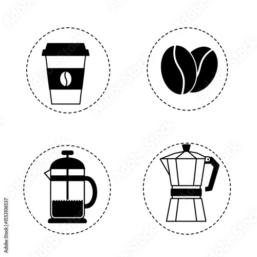 Coffee icons vector set. Coffee icon collection with colors style. Coffee bean, drinks, cup, coffeepot, package, grinder, filter, machine, certified, portafilter, and other. Symbol illustration