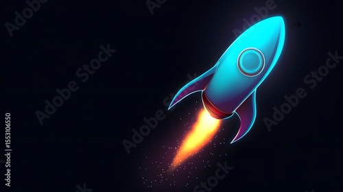 Futuristic Blue Rocket Launching into Space