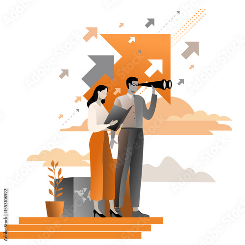 Searching for opportunities. Businessman looking through binoculars and looking for investment opportunities. Concept business illustration
