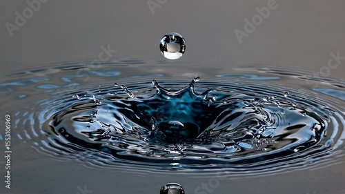 A single, perfectly spherical water droplet suspended in mid-air.