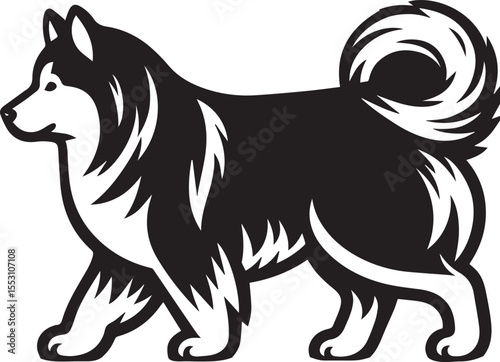 Siberian Husky Dog Vector Illustration in Black and White	