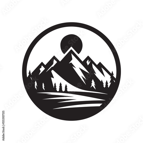 mountain landscape vector silhouette clip art logo design illustration