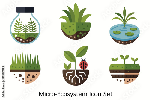 A vibrant vector icon set of healthy garden vegetables, fruits, and leaves