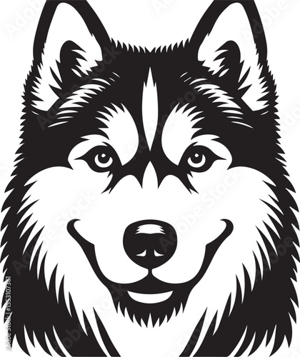 Siberian Husky Dog Vector Illustration in Black and White	