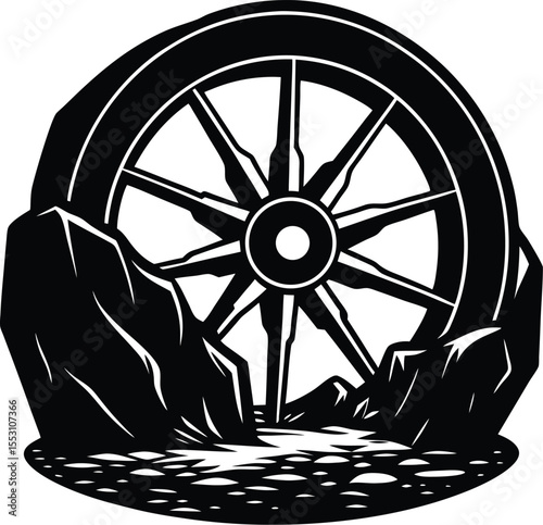 Silhouette of a Stone Wheel