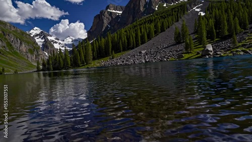 Glacial Lake Mirroring Majestic Snow-Capped Mountains Under a Blue Sky