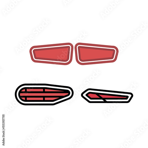Red and Black Car Light Icons Set Automotive Tail Lights Design Elements
