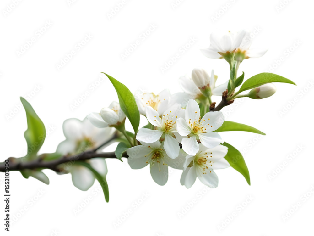 Fototapeta premium Branch of cherry tree isolated on white background. PNG transparent, 