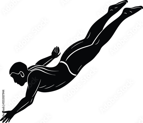 Silhouette of a Swimmer Diving
