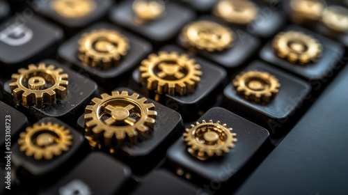 Golden gears on a black keyboard