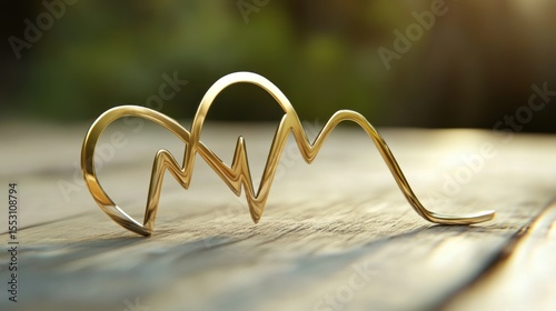 Golden heart rate symbol on wood